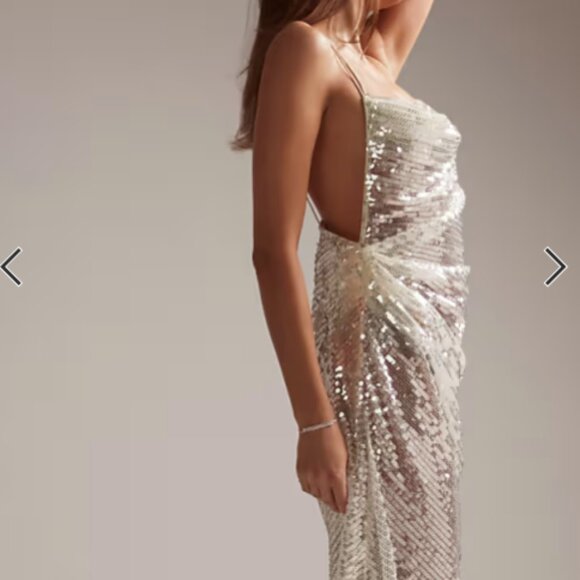 ASOS DESIGN bridal asymmetric bias draped cami midaxi dress in sheer sequin NWT - Picture 3 of 5